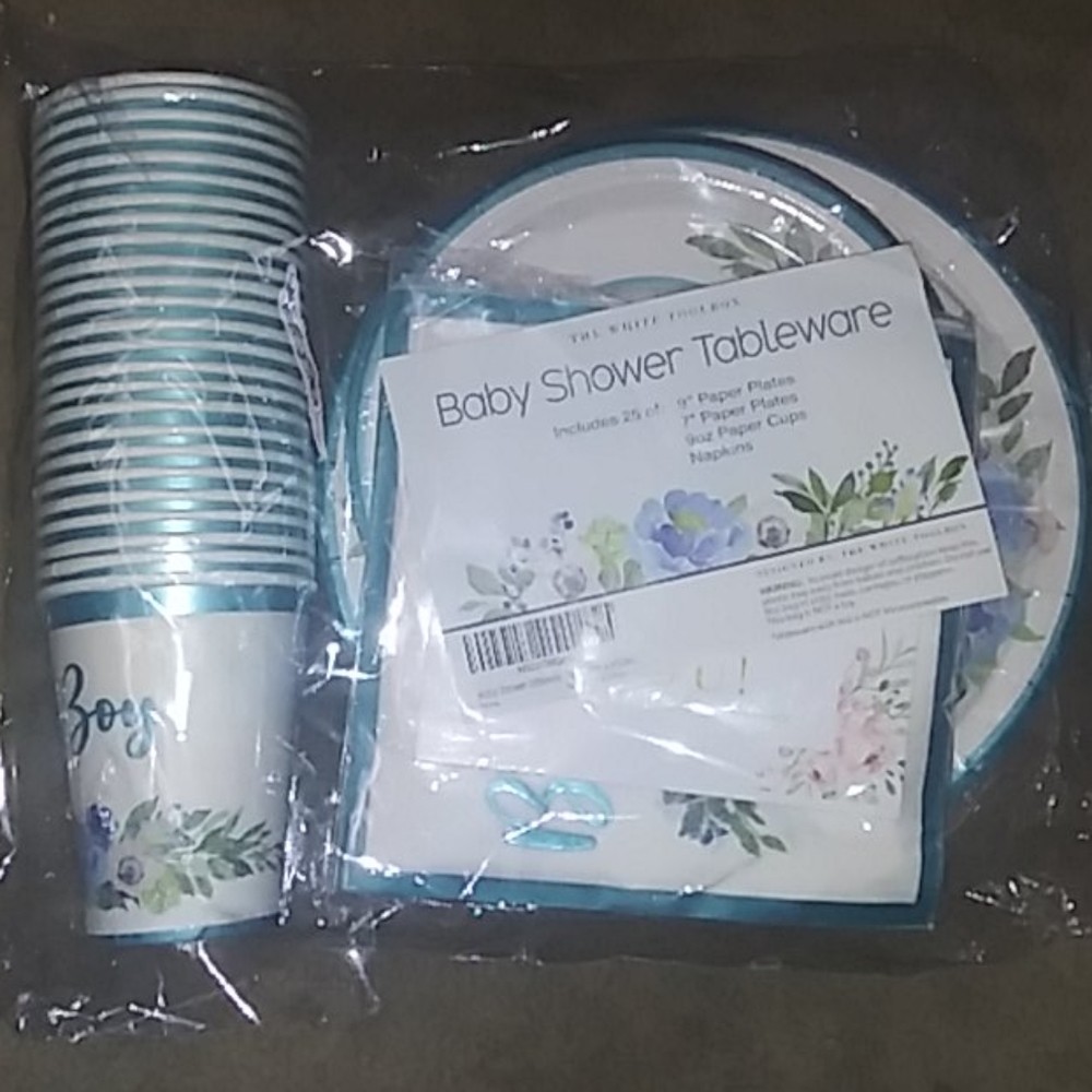 NWOT Baby boy shower tableware set